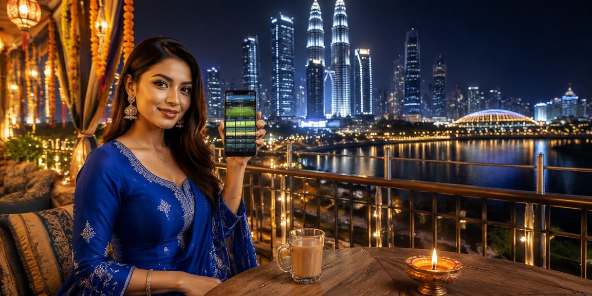 Pengguna wanita berbaju kurung dari Kuala Lumpur mengakses platform c1000 dengan selamat melalui telefon